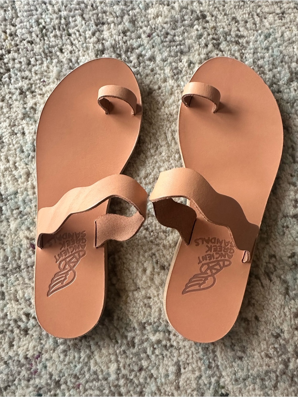 Ancient Greek Sandals Tan Leather Wave Toe-Loop Sandals
